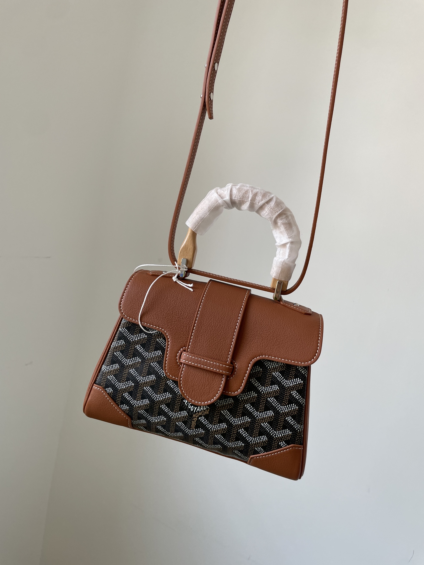 Goyard Saigon Mini Top Handle Bag with Y Pattern Canvas, Beech Wood, and Calfskin Leather – Women - Image 3