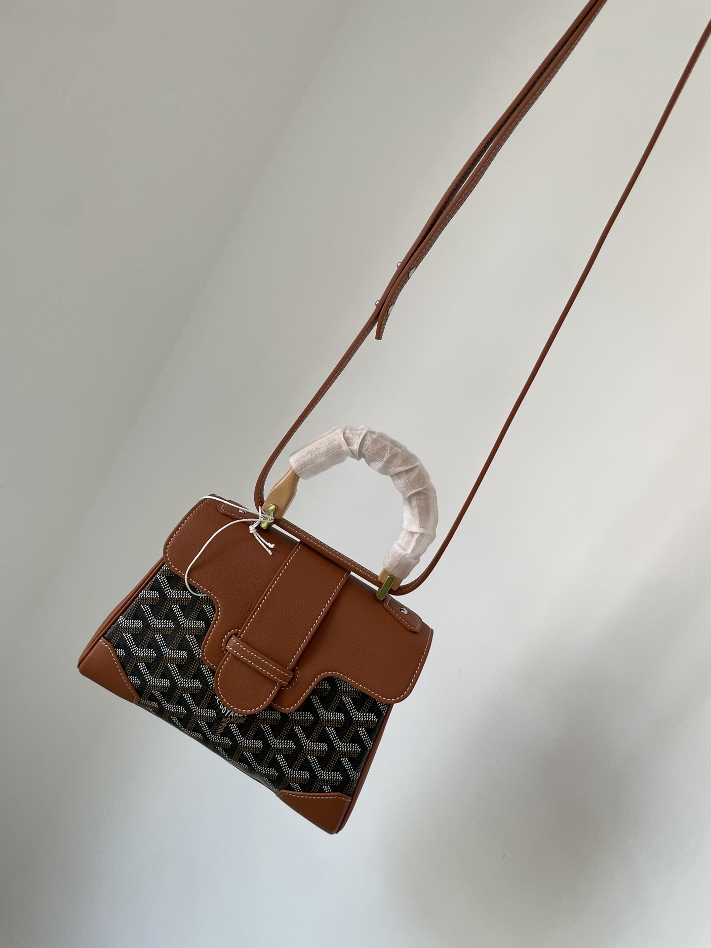 Goyard Saigon Mini Top Handle Bag with Y Pattern Canvas, Beech Wood, and Calfskin Leather – Women - Image 5