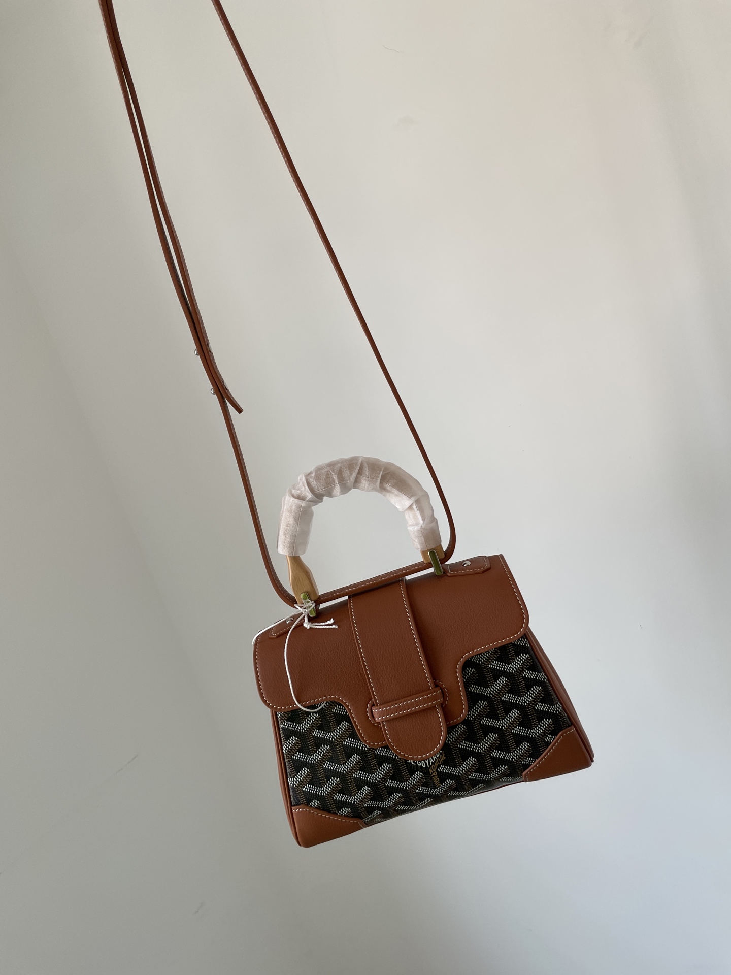 Goyard Saigon Mini Top Handle Bag with Y Pattern Canvas, Beech Wood, and Calfskin Leather – Women - Image 6