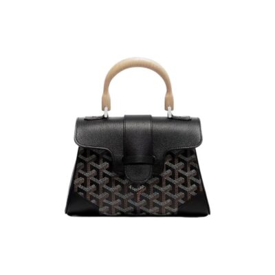 Goyard Saigon Mini Top Handle Bag with Y Pattern Canvas, Beech Wood, and Calfskin Leather – Women
