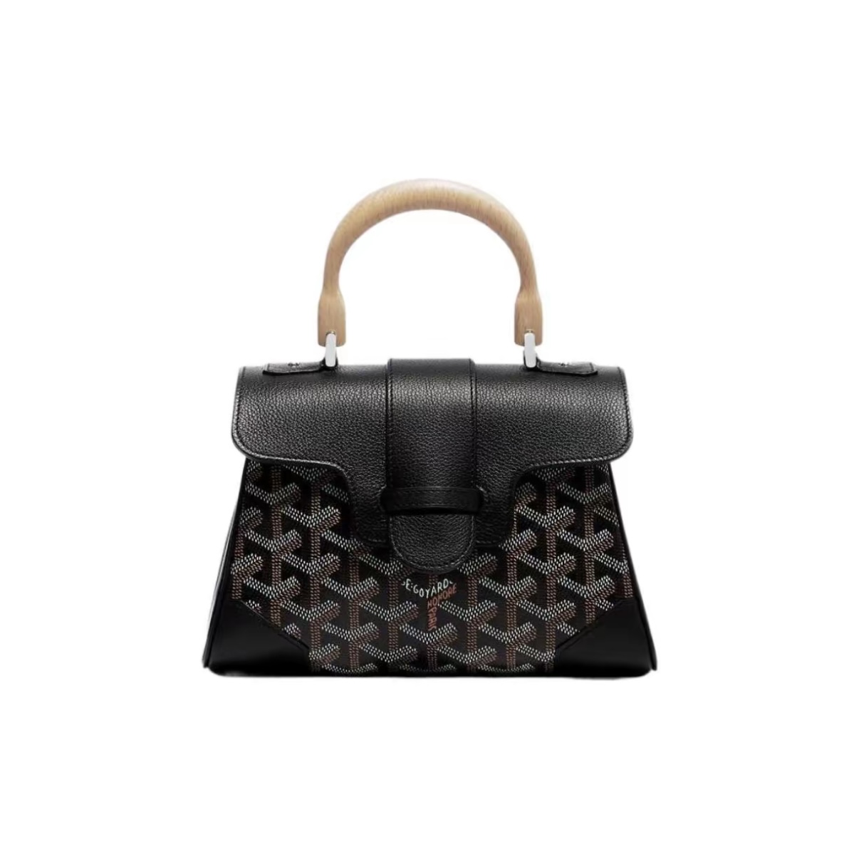 Goyard Saigon Mini Top Handle Bag with Y Pattern Canvas, Beech Wood, and Calfskin Leather – Women