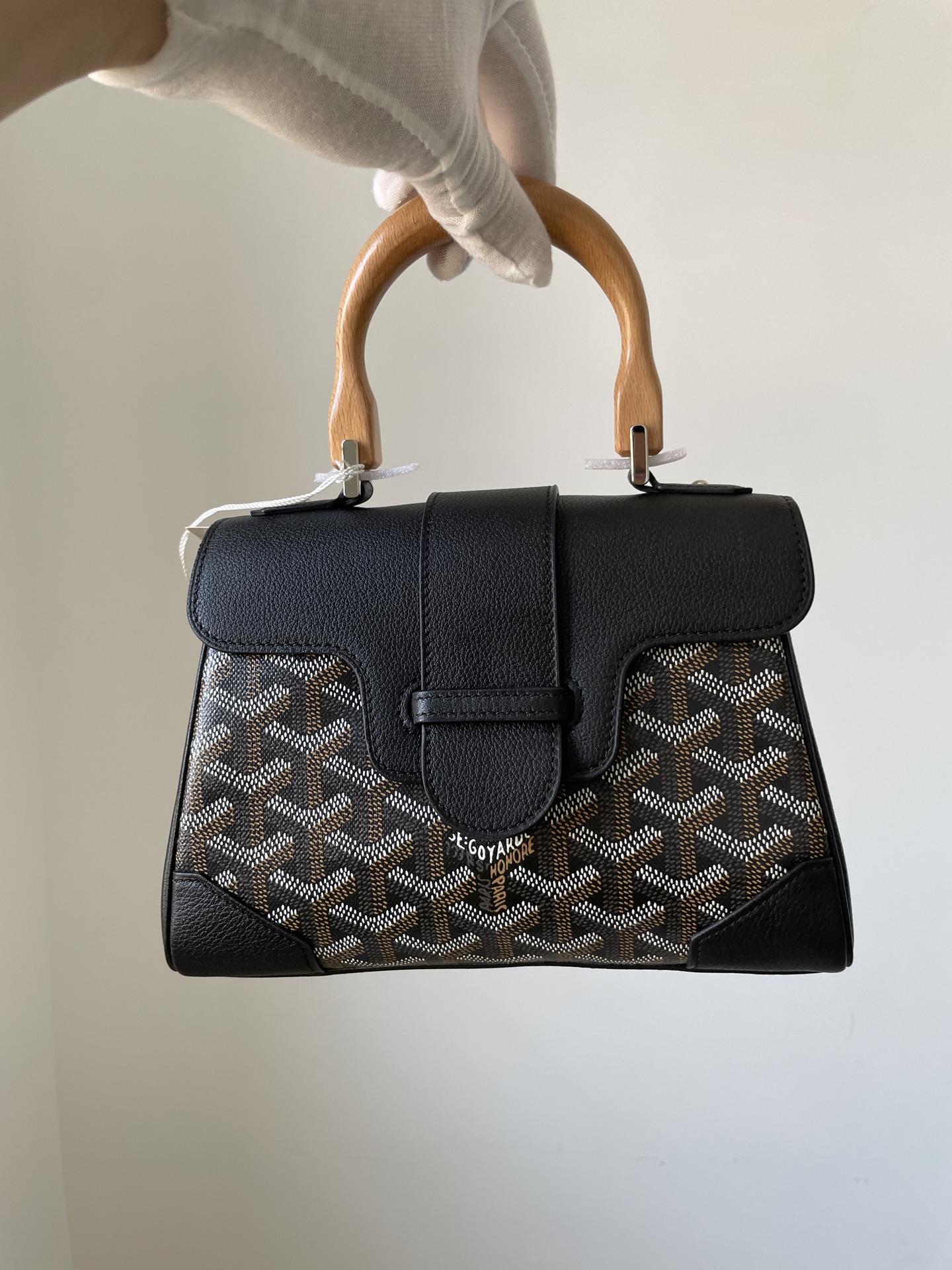 Goyard Saigon Mini Top Handle Bag with Y Pattern Canvas, Beech Wood, and Calfskin Leather – Women - Image 2