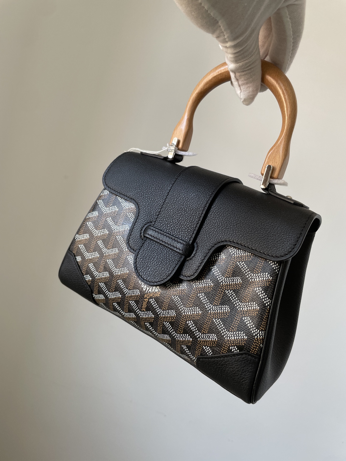 Goyard Saigon Mini Top Handle Bag with Y Pattern Canvas, Beech Wood, and Calfskin Leather – Women - Image 3
