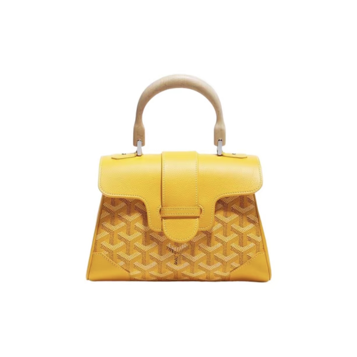 Goyard Saigon Mini Top Handle Bag with Y Pattern Canvas, Beech Wood, and Calfskin Leather – Women