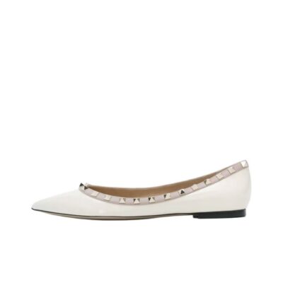Valentino Rockstud Flat Pointed Toe Studded Shoes Women Off White
