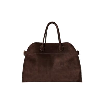 THE ROW Margaux 15 Suede Tote Bag with Buckle Closure – Mocha Brown