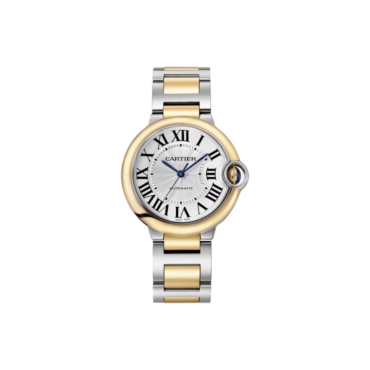 Cartier Ballon Bleu Series Automatic Mechanical Unisex Watch 36mm Silver Dial Stainless Steel Case and Bracelet