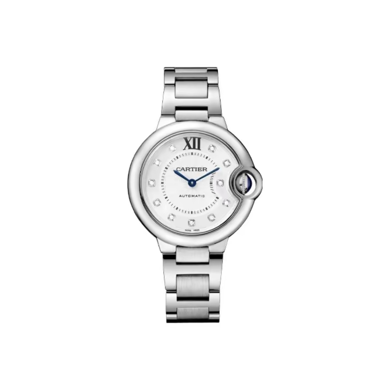 Cartier Ballon Bleu Series Automatic Mechanical Women’s Watch 33mm White Dial Stainless Steel Case and Bracelet