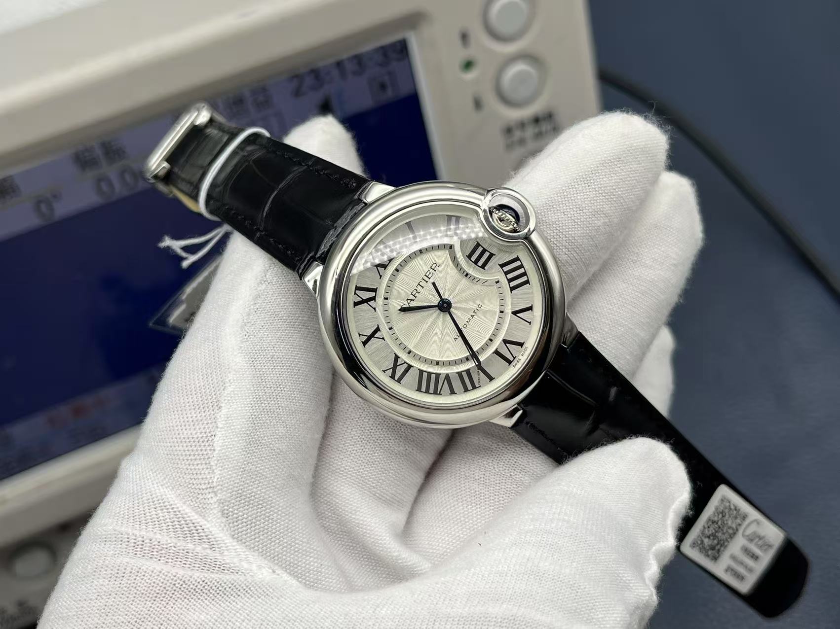 Cartier Ballon Bleu Series Automatic Mechanical Men’s Watch 36.6mm White Dial 18K White Gold Case with Alligator Leather Strap - Image 2