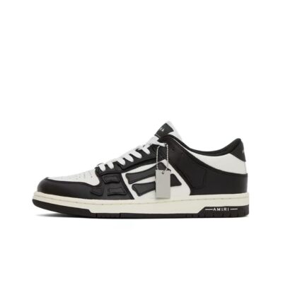 AMIRI Skel-Top Low Leather Bone Pattern Fashion Sneakers Unisex Black White