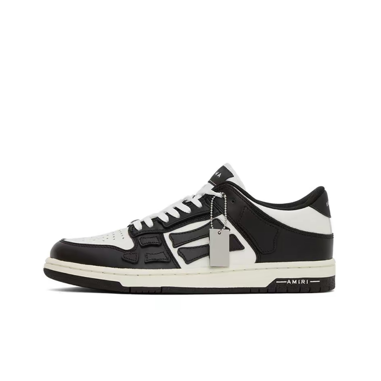 AMIRI Skel-Top Low Leather Bone Pattern Fashion Sneakers Unisex Black White