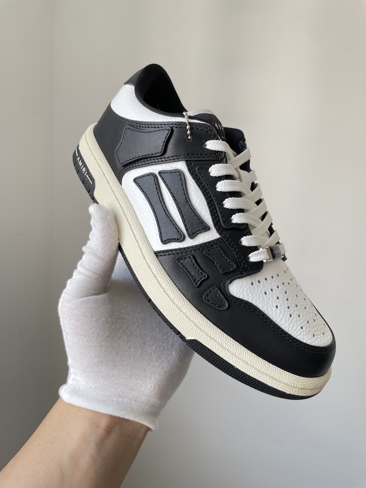 AMIRI Skel-Top Low Leather Bone Pattern Fashion Sneakers Unisex Black White - Image 2