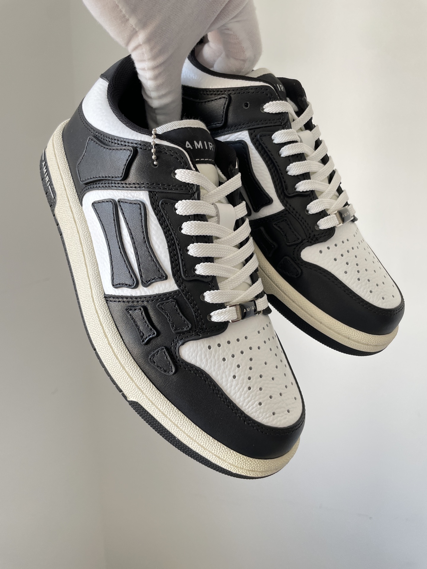 AMIRI Skel-Top Low Leather Bone Pattern Fashion Sneakers Unisex Black White - Image 3