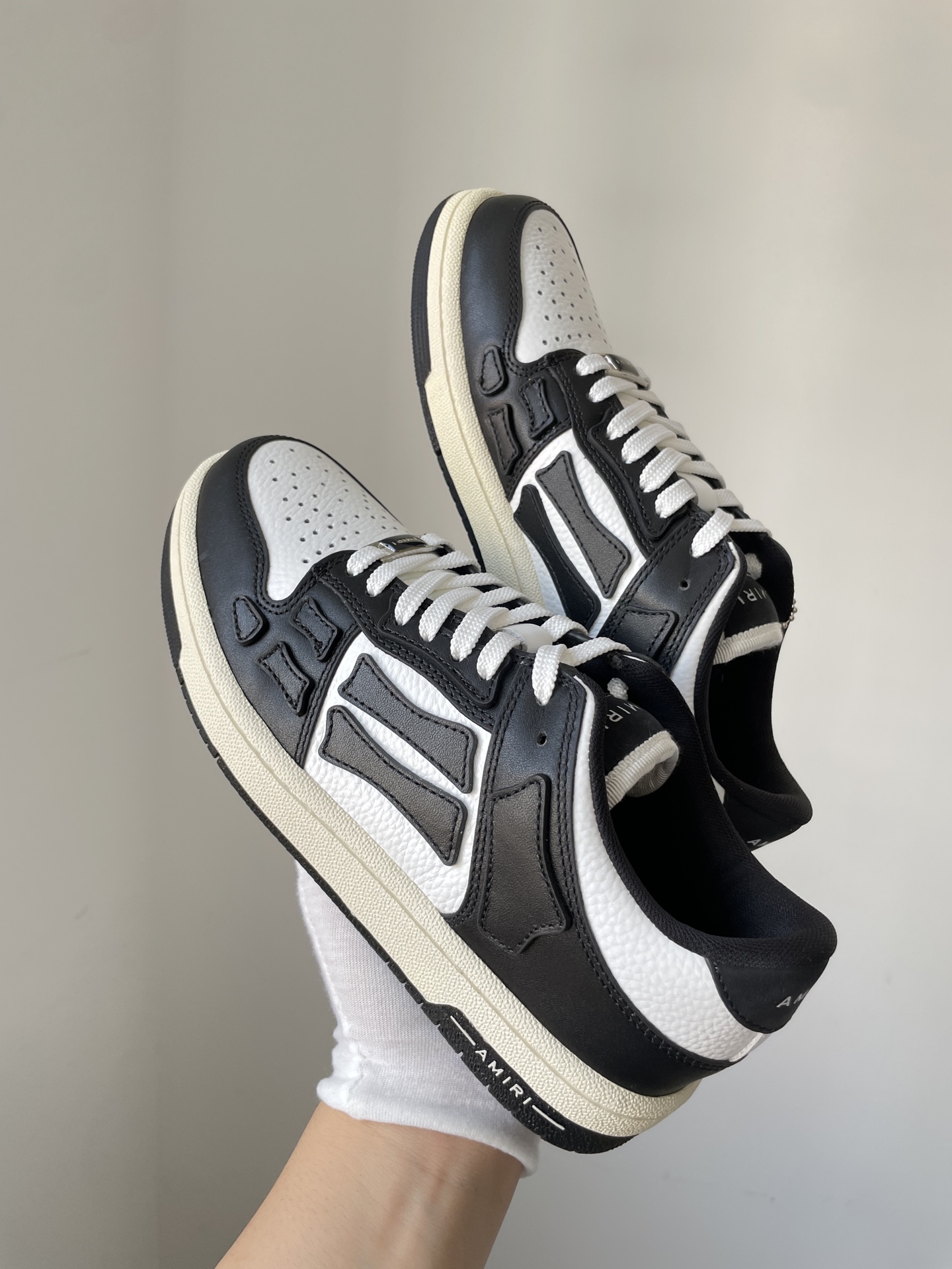 AMIRI Skel-Top Low Leather Bone Pattern Fashion Sneakers Unisex Black White - Image 4