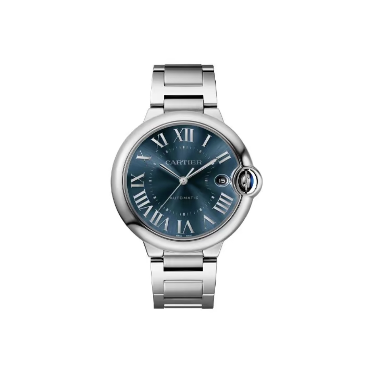 Cartier Ballon Bleu Series Automatic Mechanical Men’s Watch 42mm Blue Dial Stainless Steel Case with Alligator Leather Strap