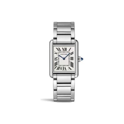 Cartier Tank Series Quartz Unisex Watch 25.5mm x 33.7mm White Dial Stainless Steel Case and Bracelet