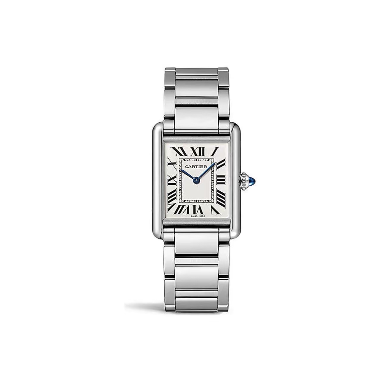 Cartier Tank Series Quartz Unisex Watch 25.5mm x 33.7mm White Dial Stainless Steel Case and Bracelet